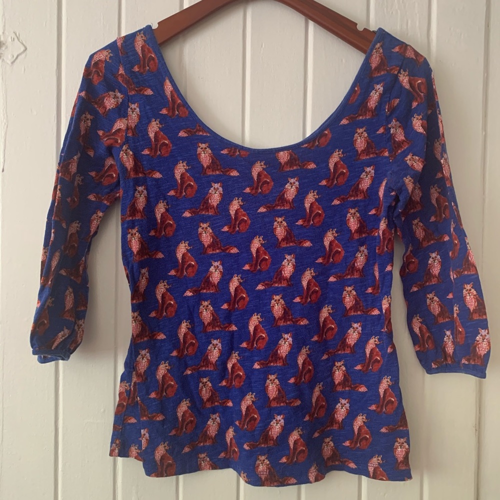 Anthropologie Postmark Forest Fete top fox motif